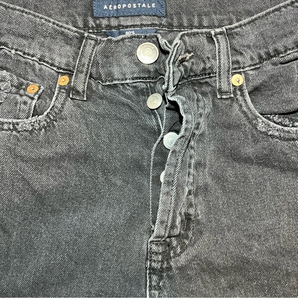 Aeropostale 90’s Baggy Jeans Womens Size 4 Black Button Fly Mid Rise Distressed - Picture 5 of 10